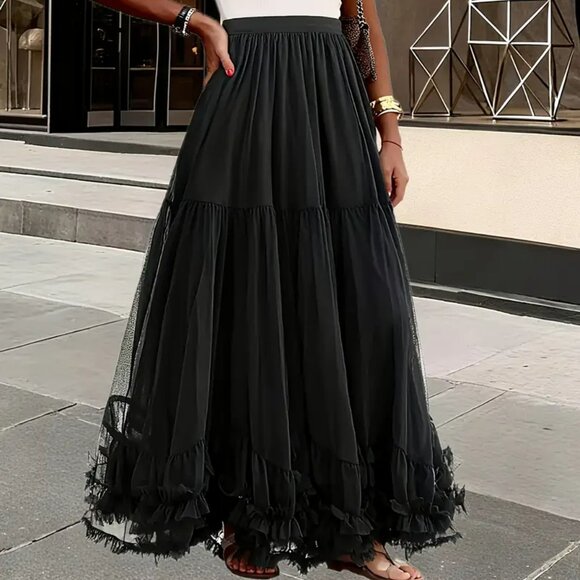 NEW! BOHO HIGH WAIST TULLE FULL SKIRT SZ L - Picture 1 of 4